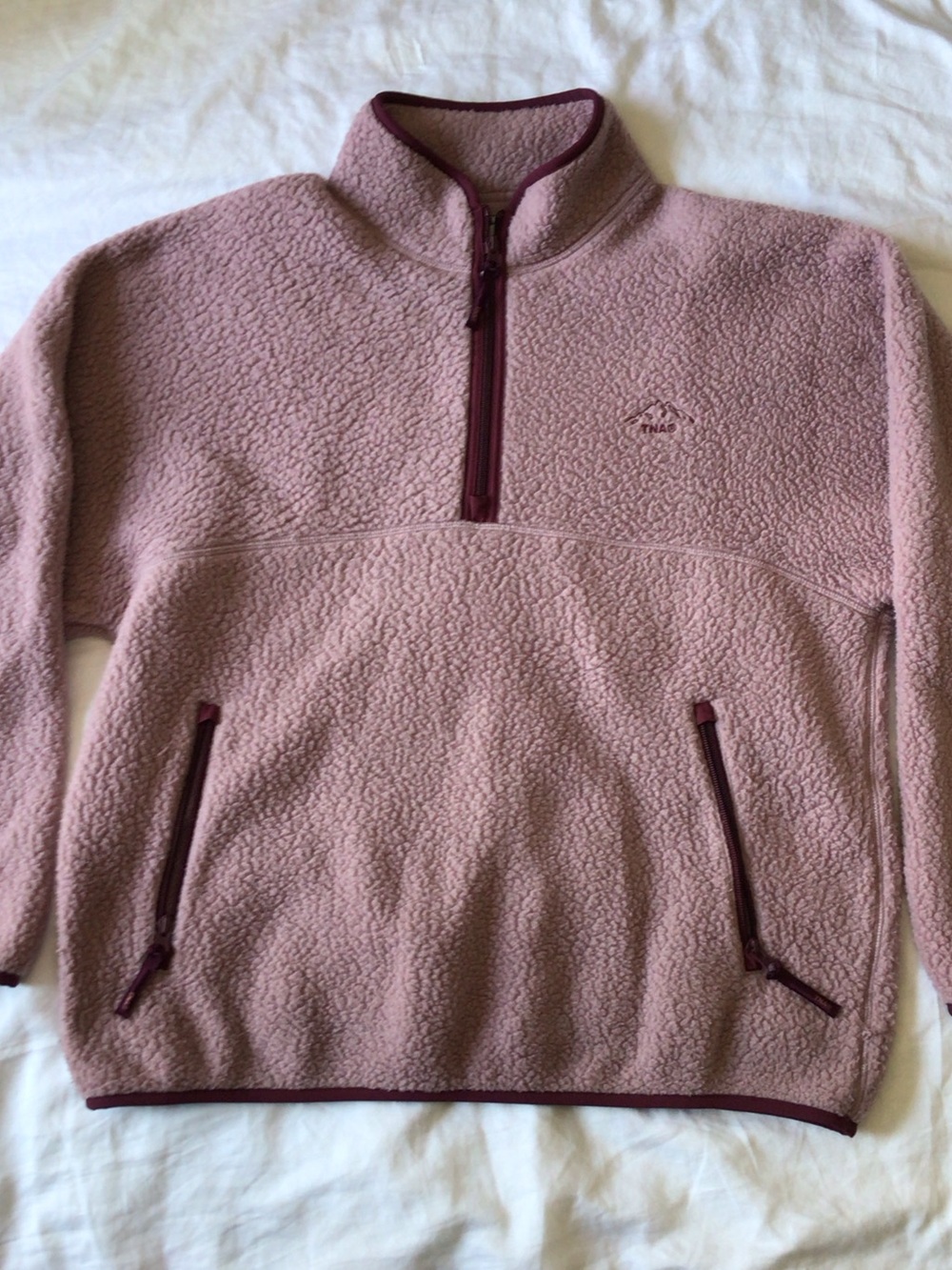 TNA Women's Sherpa Half-Zip Pullover in Dusty Pink with Maroon Trim